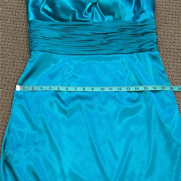 Adrianna Papell Boutique Teal Green Sheath Dress size 14 One Shoulder Satin - Picture 14 of 16
